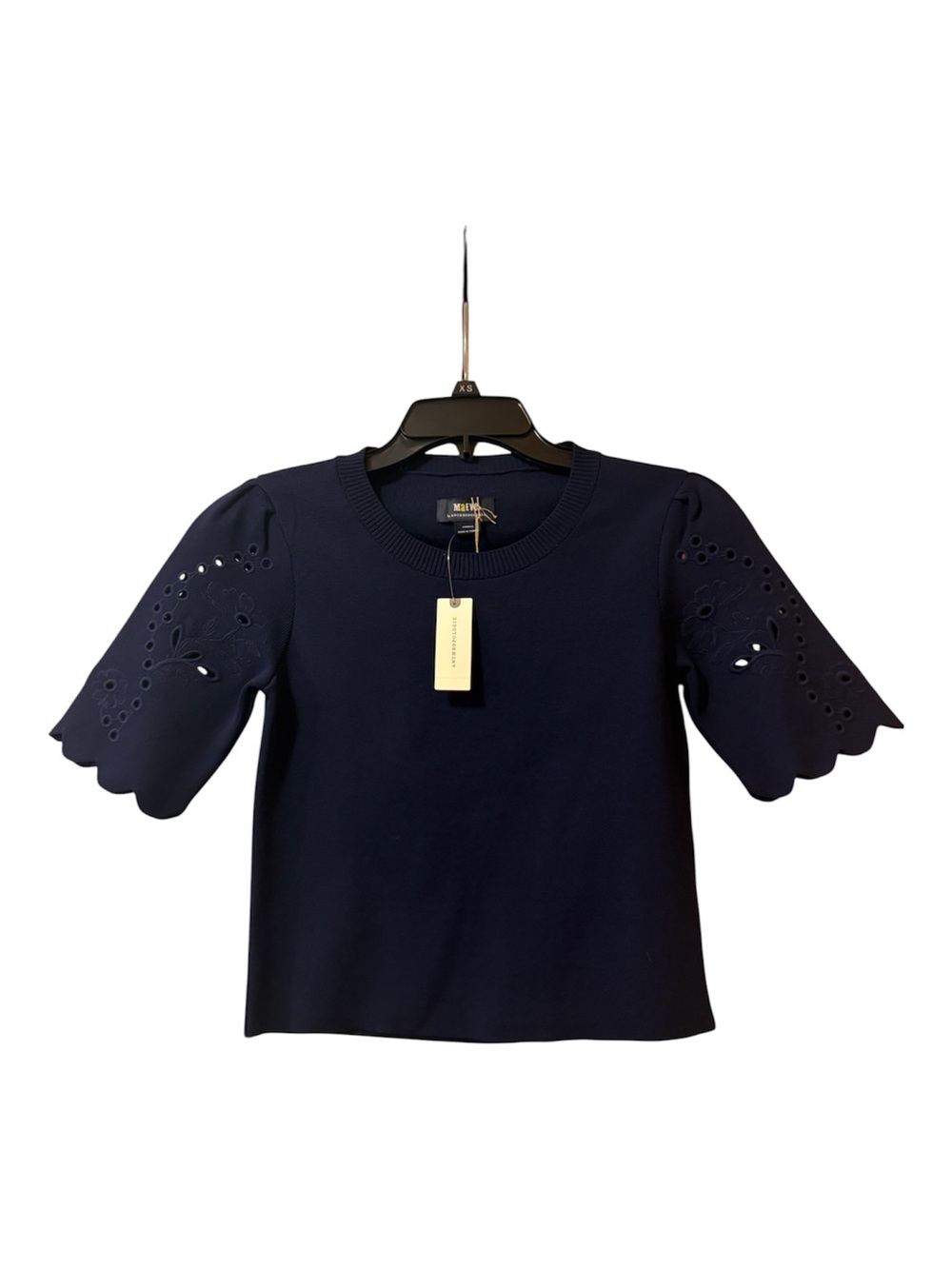 MAEVE  Navy Eyelet Sleeve Knit Top